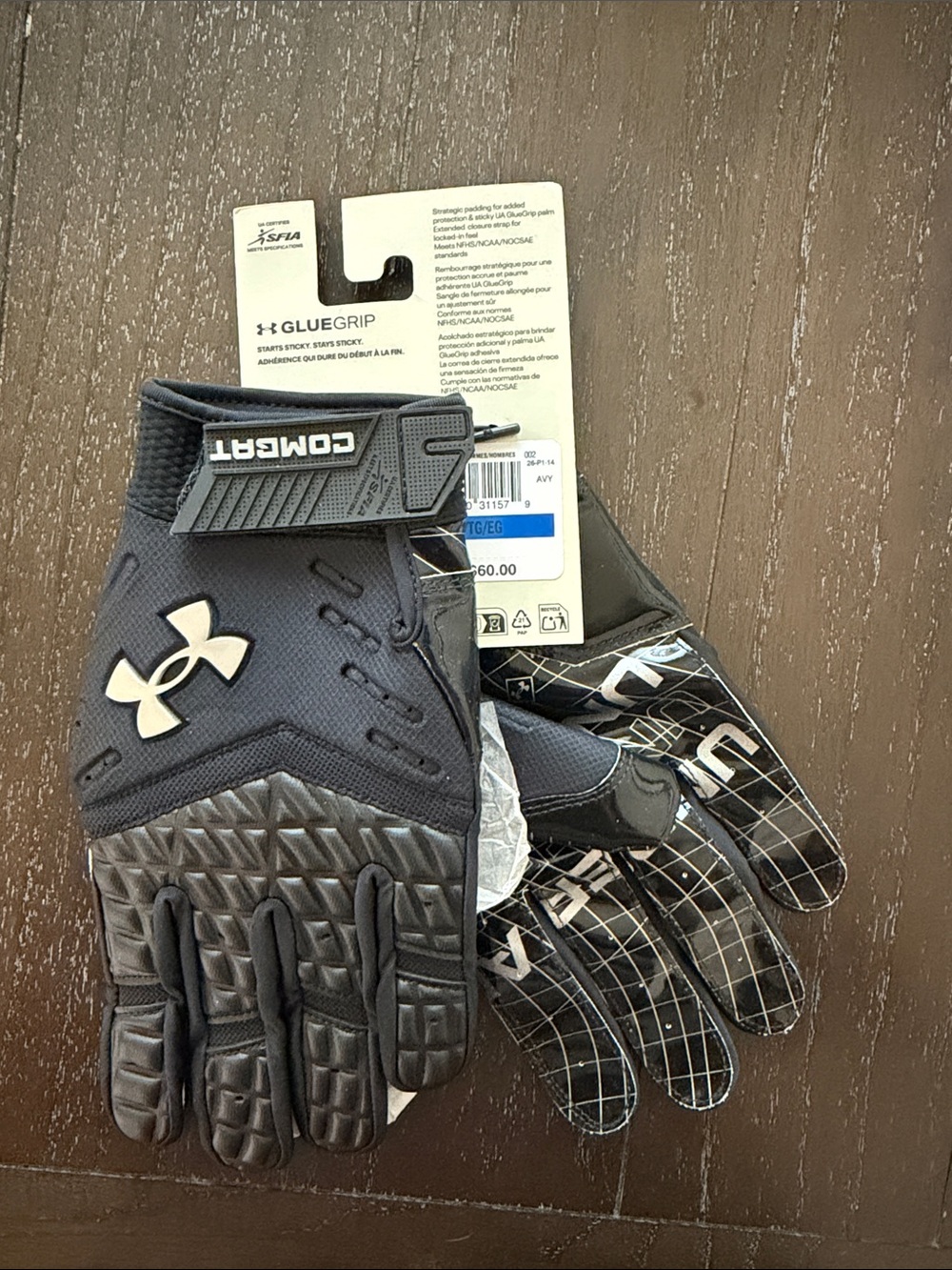 Under Armour Men’s Black & Gray Padded Football Combat Grip Gloves